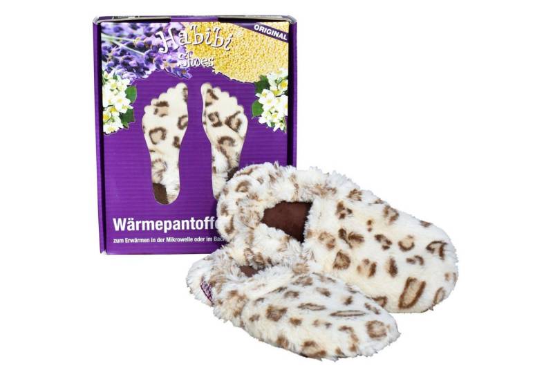 Habibi Plush Wärmekissen Wärmeschuhe, Slipper creme braun gefleckt Größe L Mikrowelle/Ofen, (Wärmeschuhe) von Habibi Plush
