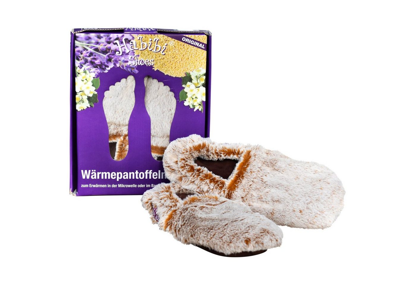 Habibi Plush Wärmekissen Wärmeschuhe, Slipper creme meliert Größe L für Mikrowelle/Ofen, (Wärmeschuhe) von Habibi Plush