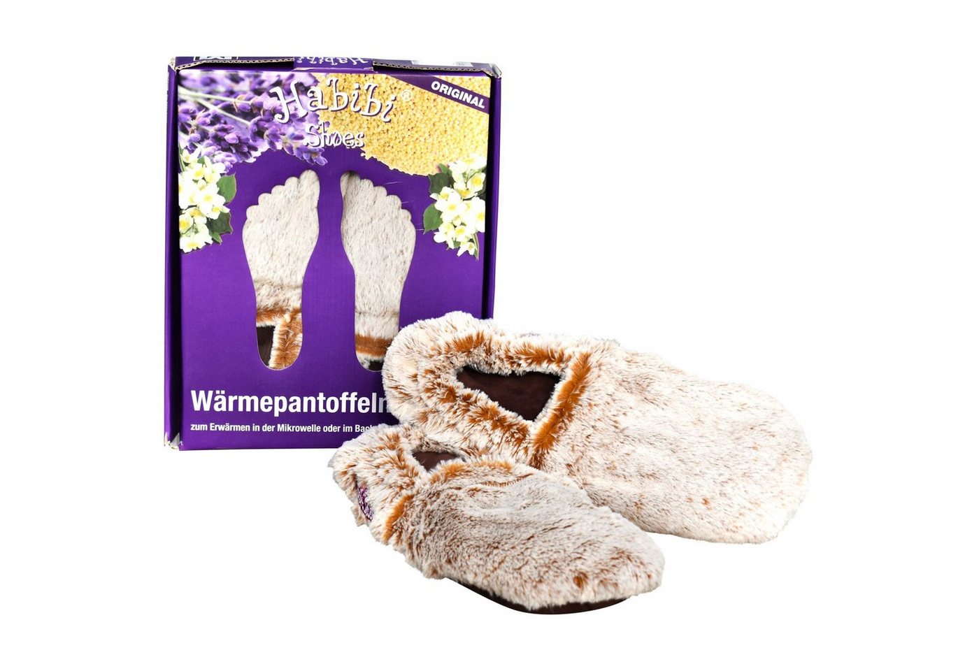 Habibi Plush Wärmekissen Wärmeschuhe, Slipper creme meliert Größe M für Mikrowelle/Ofen, (1 Paar Wärme-Hausschuhe) von Habibi Plush