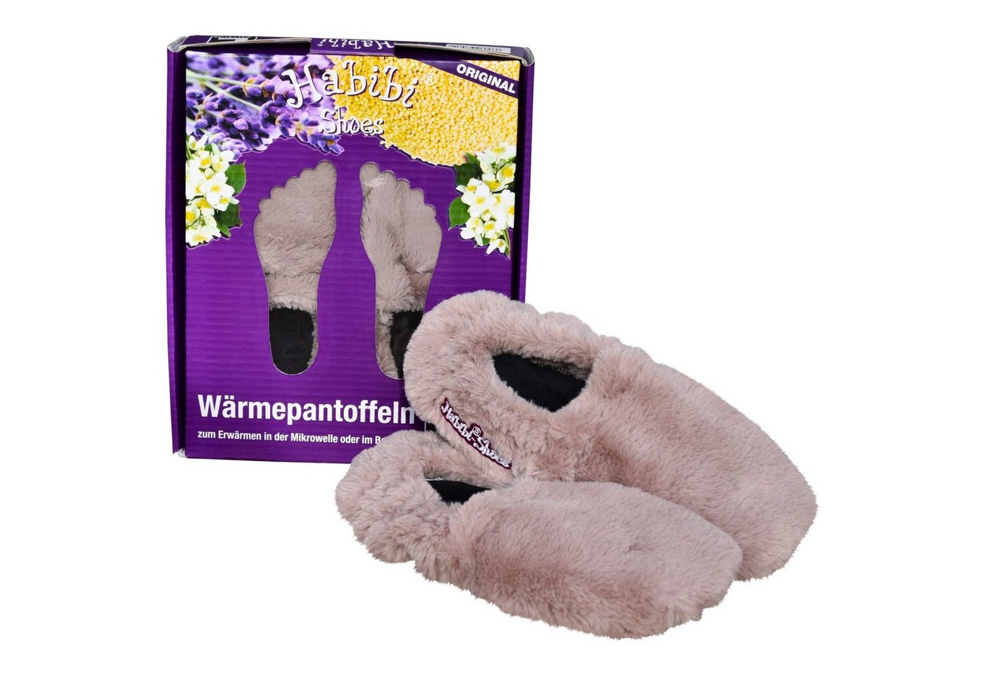 Habibi Plush Wärmekissen Wärmeschuhe, Slipper grau Größe L für Mikrowelle/Ofen, (Wärmeschuhe) von Habibi Plush