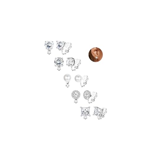 Habselikob 5 Paare Clip Ohrringe Damen Hypoallergen Ohrclips Kinder Ohrringe Ohne Ohrloch Perlen CZ Fake Ohrringe Gold/Silver von Habselikob
