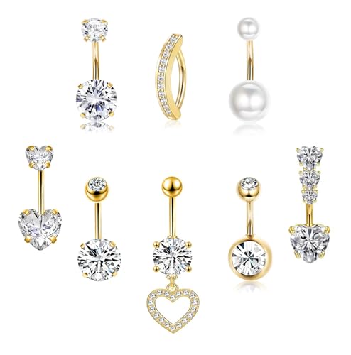 Habselikob Bauchnabelpiercing 14G Chirurgenstahl Piercing Bauchnabel für Frauen CZ Herz Schmetterling Clicker Bauchnabelpiercing Ring Blau Gold Sliber Rosa von Habselikob