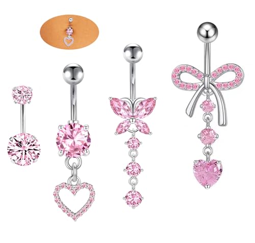 Habselikob Bauchnabelpiercing 14G Chirurgenstahl Piercing Bauchnabel für Frauen CZ Herz Schmetterling Clicker Bauchnabelpiercing Ring Blau Gold Sliber Rosa von Habselikob