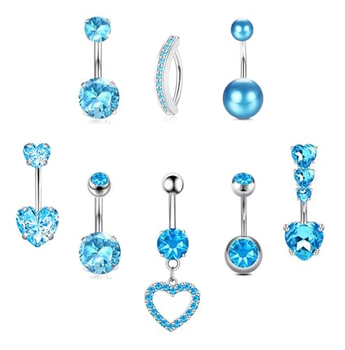Habselikob Bauchnabelpiercing 14G Chirurgenstahl Piercing Bauchnabel für Frauen CZ Herz Schmetterling Clicker Bauchnabelpiercing Ring Blau Gold Sliber Rosa von Habselikob