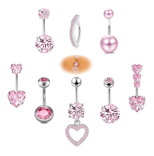 Habselikob Bauchnabelpiercing 14G Chirurgenstahl Piercing Bauchnabel für Frauen CZ Herz Schmetterling Clicker Bauchnabelpiercing Ring Blau Gold Sliber Rosa von Habselikob