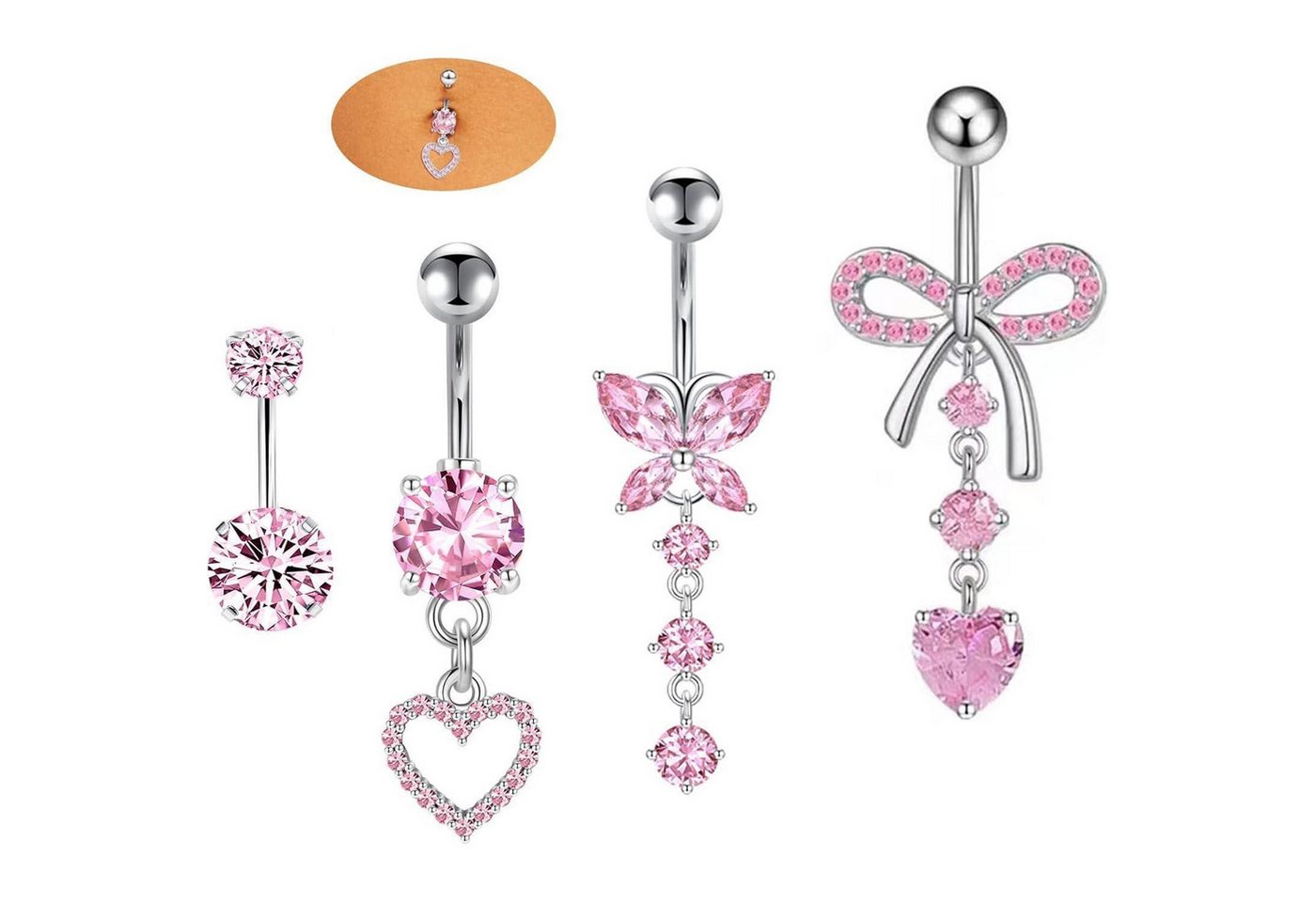 Habselikob Bauchnabelpiercing Bauchnabelpiercing Set 14G Chirurgenstahl CZ Herz Schmetterling von Habselikob