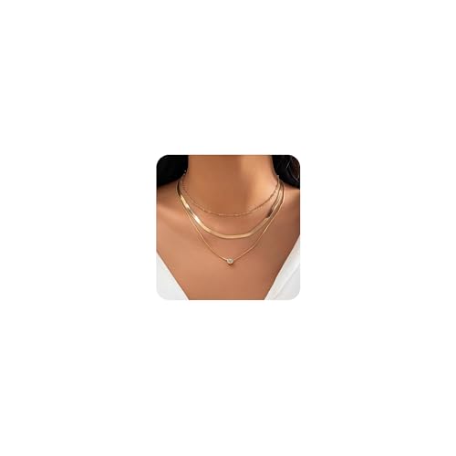 Habselikob Halskette Damen Mehrreihige Kette Gold Stapelbare Schlangenkette Ketten mit Herz Zirkonia Kreuz Anhänger Gold Schmuck von Habselikob