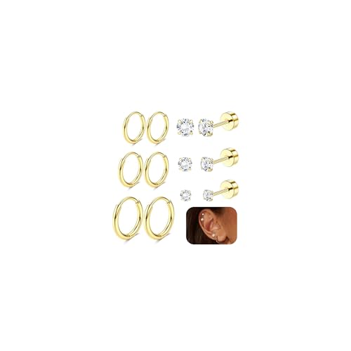 Habselikob Ohrringe Gold Silber Ohrringe Chirurgenstahl Damen Herren Medizinische Ohrstecker Klein Creolen Tragus Helix Piercings Ohr von Habselikob