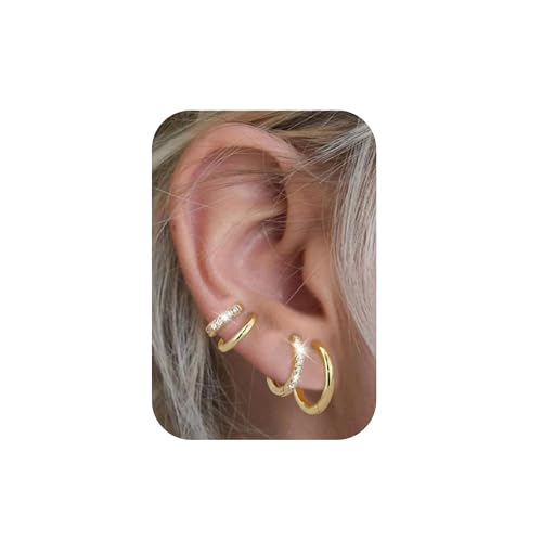 Habselikob 4Paar Creolen Silber für Mädchen Frauen Ohrringe Gold Klein Creolen mit Zirkonia Cartilage Daith Helix Piercings Schmuck für Mehrere Piercings 6/8/10/12MM Habselikob 4Paar Creolen Silber für Mädchen Frauen Ohrringe Gold Klein Creolen mit Zirkonia Cartilage Daith Helix Piercings Schmuck für Mehrere Piercings 6/8/10/12MM von Habselikob