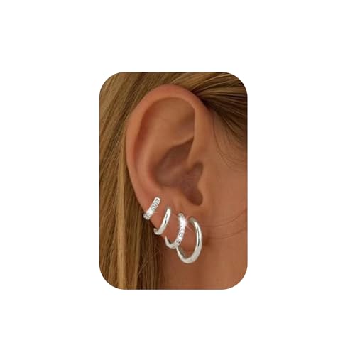 Habselikob 4Paar Creolen Silber für Mädchen Frauen Ohrringe Gold Klein Creolen mit Zirkonia Cartilage Helix Ohrringe 6/8/10/12MM von Habselikob