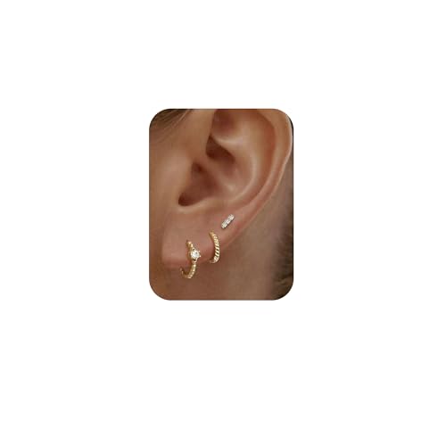 Habselikob 3/4 Stück Ohrringe Gold Set Damen Mädchen Stapelbar Zirkonia Kleine Ohrstecker Creolen für Mehrere Ohrlöcher Helix Piercings von Habselikob