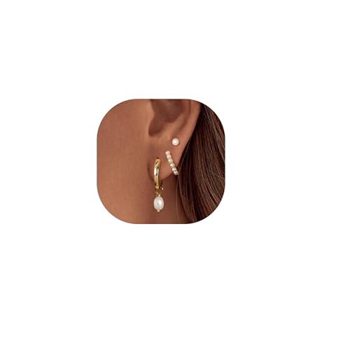 Habselikob 3-4 Stück Ohrringe Gold Set Damen Mädchen Stapelbar Zirkonia Ohrstecker Creolen für Mehrere Ohrlöcher Helix Piercings von Habselikob