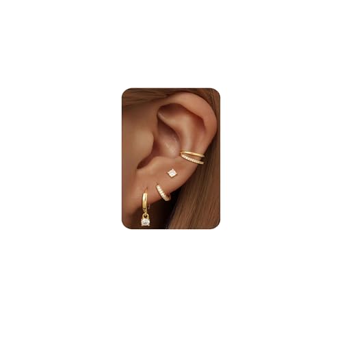 Habselikob 3/4 Stück Ohrringe Gold Set Damen Mädchen Stapelbar Zirkonia Kleine Ohrstecker Creolen für Mehrere Ohrlöcher Helix Piercings von Habselikob