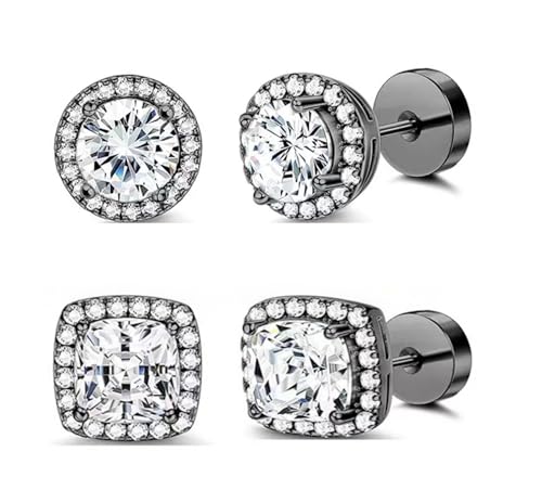 Habselikob Ohrstecker Cubic Zirkonia Ohrringe Herren Damen Ohrstecker Schwarz Silber Gold Ohrringe Stecker Hypoallergen Ohrschmuck von Habselikob