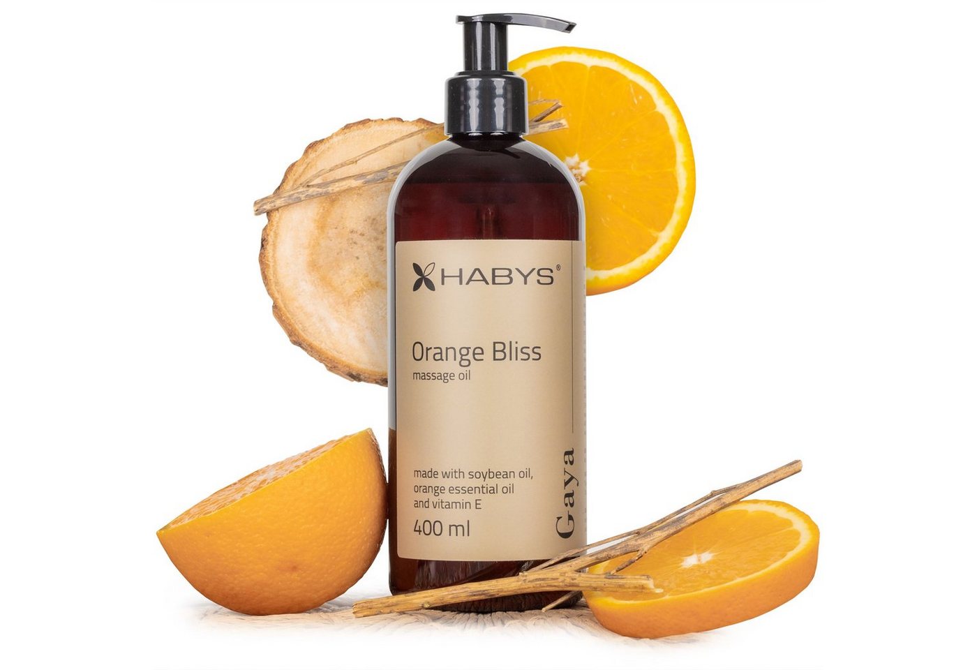 Habys Massageöl GAYA ORANGE BLISS Öl Soja & Orangenöl 400 ml von Habys