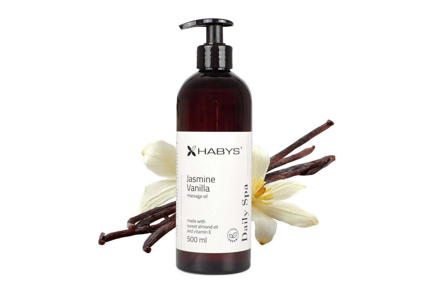Habys Massageöl Massageöl Daily Spa Jasmine Vanilla Jasmin-Vanille Mandelöl 500 ml von Habys