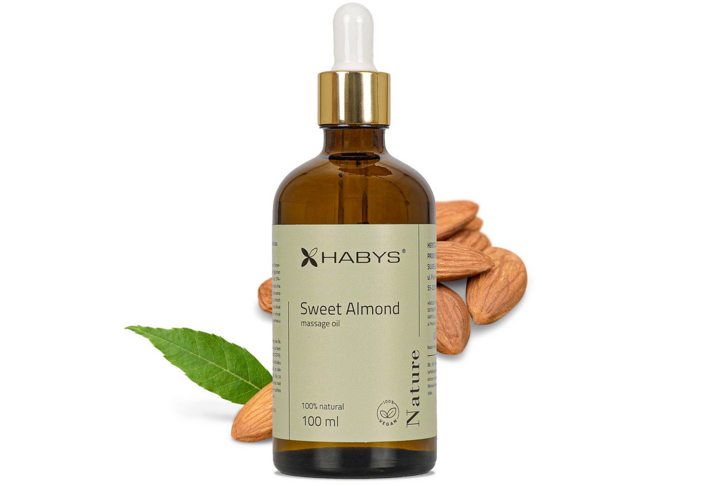Habys Massageöl Massageöl Nature Sweet Almond 100 % Natural Mandelöl vegan 100 ml von Habys