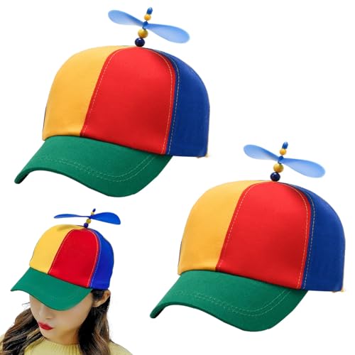 2 Stück Lustige Propellerkappe, Propeller Cap Mütze Mit Propeller, Helikopter Cap, Bunte Propeller Mütze, Größenverstellbar, Für Erwachsene Kinder, Für Partys Festivals Comedy von Hachera
