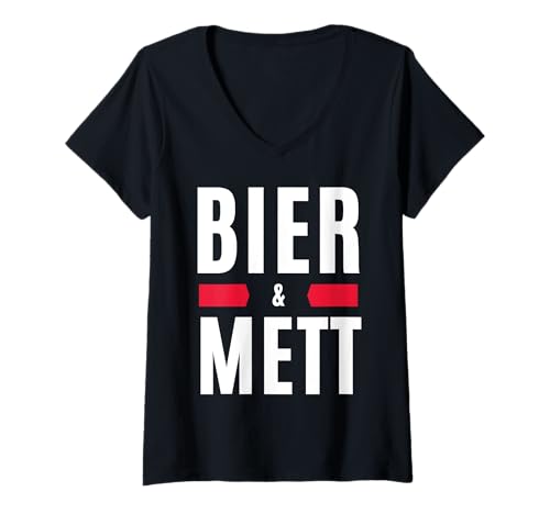 Damen Bier & Mett T-Shirt mit V-Ausschnitt Damen Bier & Mett T-Shirt mit V-Ausschnitt von Hackepeter trifft Mettigel