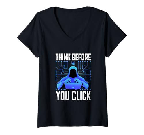 Damen Hacker-Programmierer Linux Cybersecurity Datencoder AI T-Shirt mit V-Ausschnitt Damen Hacker-Programmierer Linux Cybersecurity Datencoder AI T-Shirt mit V-Ausschnitt von Hacker Designs by Fasaza