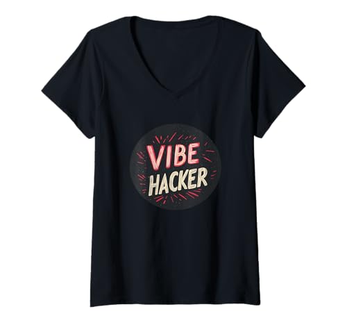 Damen Nice Vibe Hacker-Stempel-Kostüm T-Shirt mit V-Ausschnitt Damen Nice Vibe Hacker-Stempel-Kostüm T-Shirt mit V-Ausschnitt von Hacker Outfit