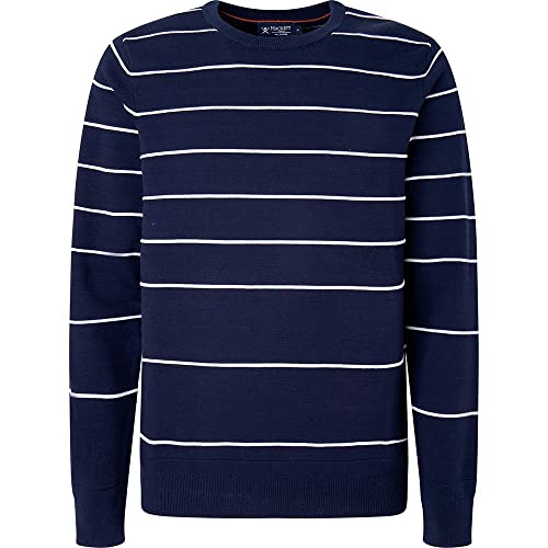 HACKETT LONDON Herren Breton Stripe Crew Pullover, Navy/White, XS von Hackett London