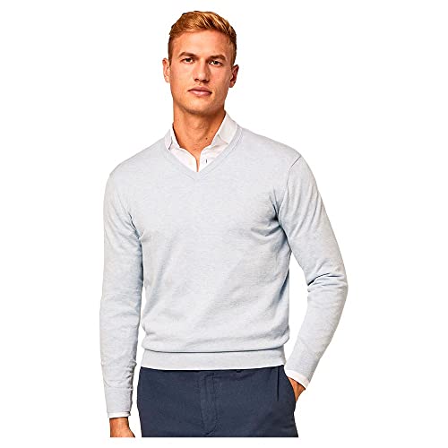 HACKETT LONDON Herren Cotton Silk V Neck Pullover, oxfordblau, XL von Hackett London