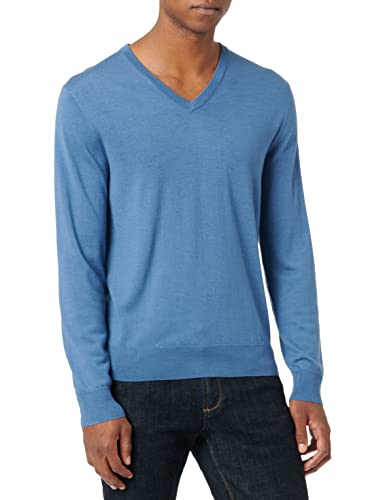 HACKETT LONDON Herren GMD Merino Silk V NCK Pullover, Blue (Steel Blue), L von Hackett London