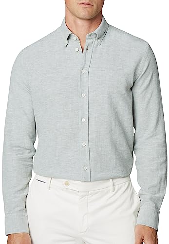 HACKETT LONDON Herren Melange Texture Hemd, Grün (Grün), 3XL von Hackett London