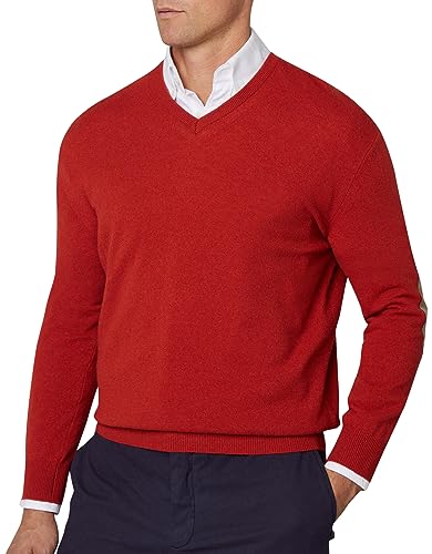 HACKETT LONDON Herren Merino Cash Mix V Pullover, Rot (Terracotta), M von Hackett London