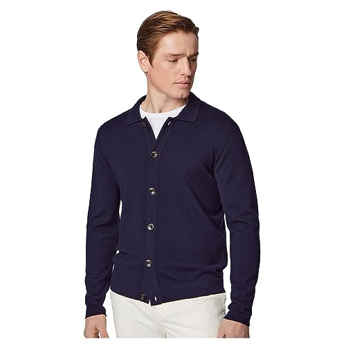 HACKETT LONDON Herren Merino Knit Overshirt Strickjacke, blau (Marineblau), XL von Hackett London