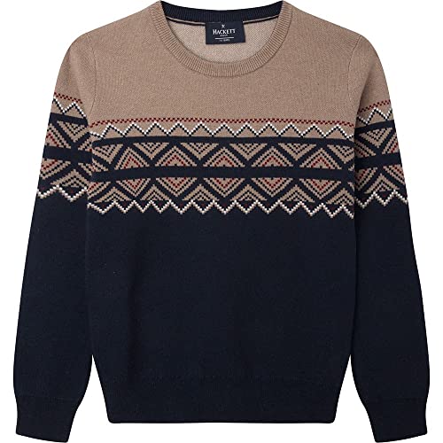 HACKETT LONDON Jungen Ski Fairisle Crew Pullover Sweater, Blue (Multi/Navy), 11 Years von Hackett London