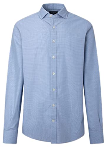 HACKETT LONDON Men's Fine Twill Sml Check Button Down Shirt, Blue, L von Hackett London