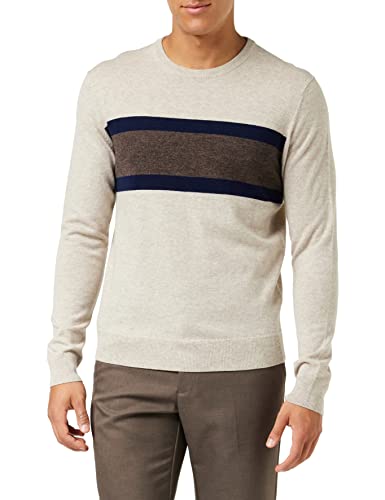 HACKETT LONDON Men's SKI Stripe Crew Pullover Sweater, BEIGE/Navy, M von Hackett London