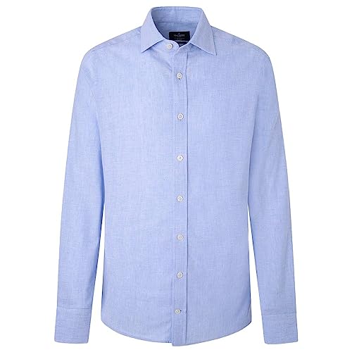 HACKETT LONDON Men's Soft Stretch Hbone Button Down Shirt, Blue, XL von Hackett London