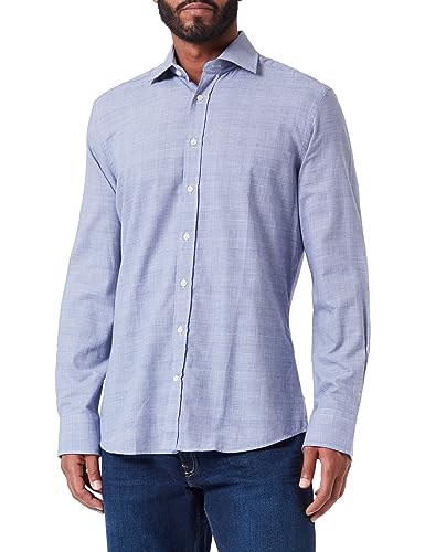 HACKETT LONDON Men's Strch Flannel Glen CK Shirt, Blue/White, 45 von Hackett London