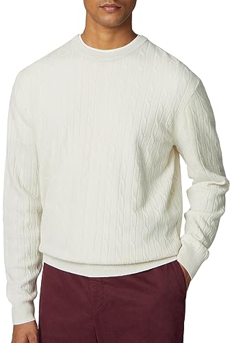 Hackett London Herren Lambwool Cable Crew Pullover, Beige (Ecru), Large von Hackett London