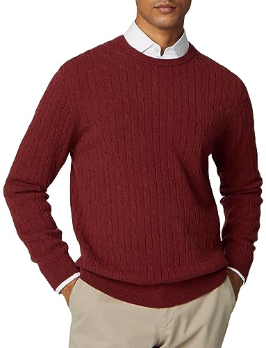 Hackett London Herren Lambwool Cable Crew Pullover, Rot (Ziegelstein), Medium von Hackett London