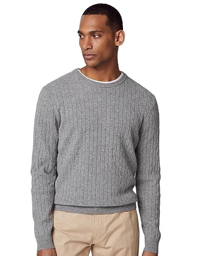 Hackett London Herren Lambwool Cable Crew Pullover, Grau (Aschgrau), Small von Hackett London