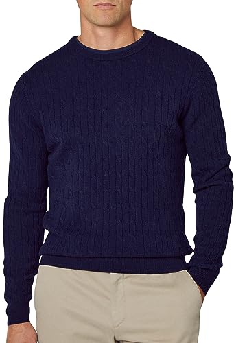 HACKETT LONDON Herren Lambwool Cable Crew Pullover, blau (Marineblau), XL von Hackett London