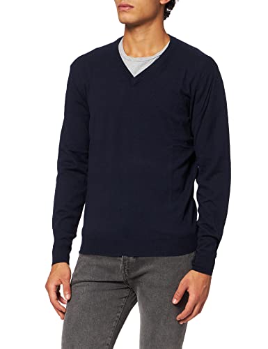 Hackett Herren Wool Silk Cash V Neck Pullover, Blau (MIDNIGHT 582), Small (Herstellergröße:S) von Hackett London