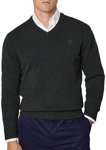 Hackett London Herren V-Ausschnitt aus Lammwolle Pullover, Grün (dunkelgrün), Medium von Hackett London