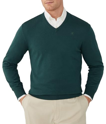 Hackett London Herren Cotton Silk V Neck Strickwaren, Green (Bottle Green), M von Hackett London