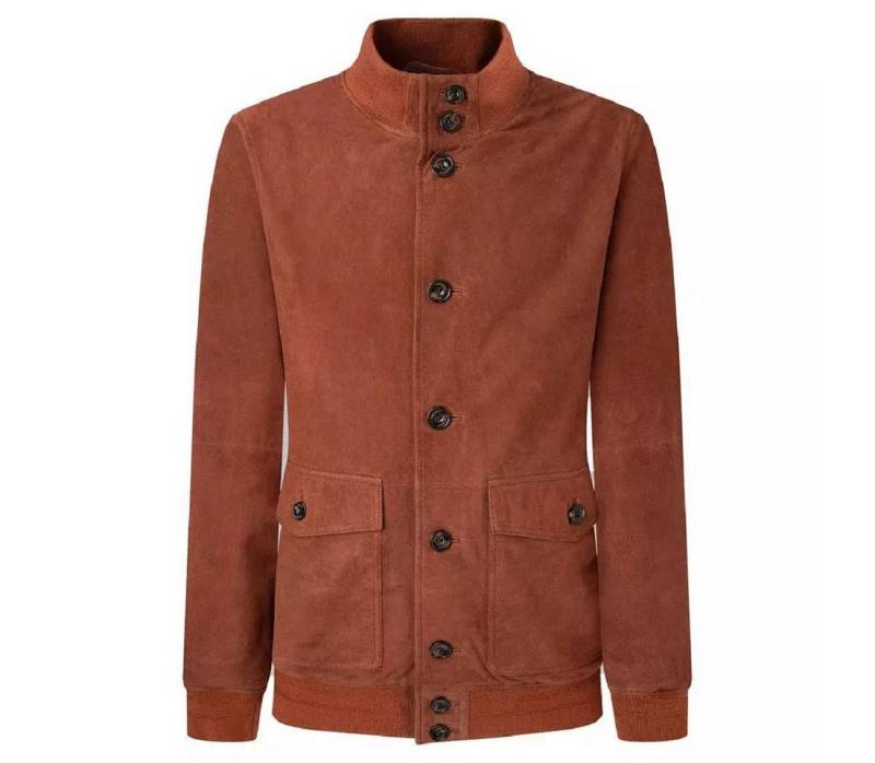 Hackett London Bomberjacke HACKETT LONDON COGNAC SUEDE BOMBER, Velour Herren Bomberjacke. in Unifarbe, mit Stehkragen von Hackett London