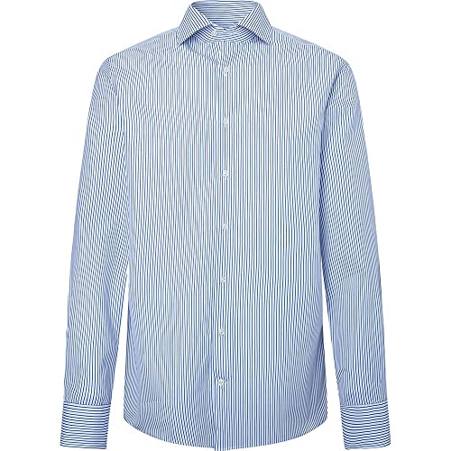 Hackett London Herren 120 2 PLY Stripe Hemd, White/Blue, 15.5 von Hackett London