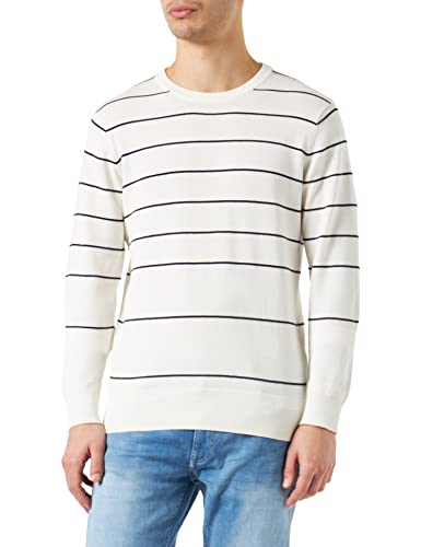 HACKETT LONDON Herren Breton Stripe Crew Pullover, White/Navy, L von Hackett London