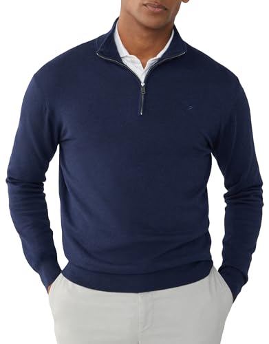 Hackett London Herren Cotton Silk HZIP Strickwaren, Blue (Navy), M von Hackett London