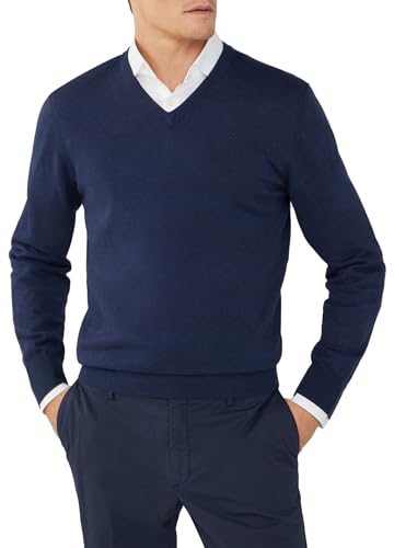 Hackett London Herren Cotton Silk V Neck Strickwaren, Blue (Navy), XL von Hackett London