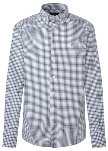 Hackett London Herren Essential Poplin Chec Hemd, Green (Bottle Green), XXL von Hackett London