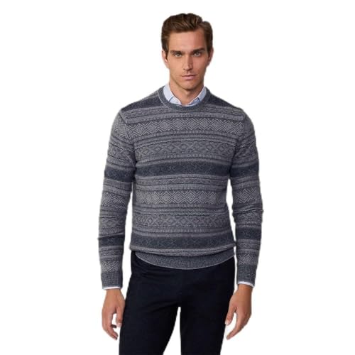 Hackett London Herren Fairisle Crew Strickwaren, Grau (Granitgrau), Medium von Hackett London